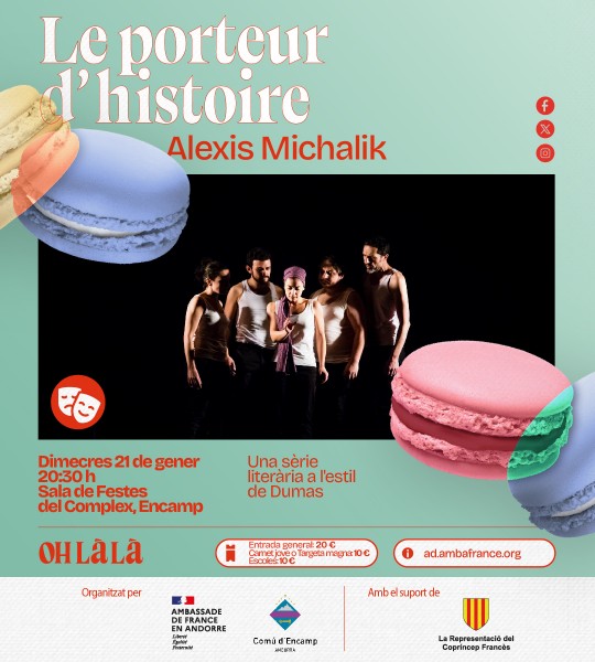 Cartel promocional de la obra Le porteur d'histoire de Alexis Michalik