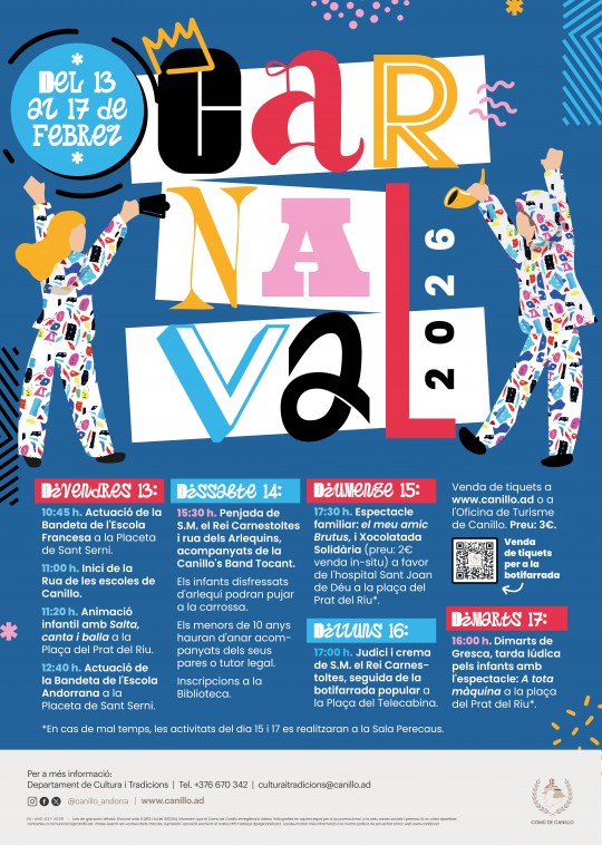 Cartel del Carnaval 2026 en Canillo con actividades y fechas.