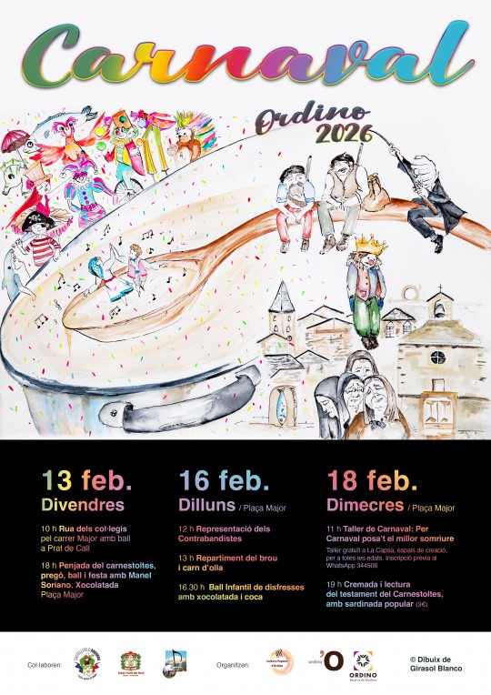 Cartel del Carnaval d'Ordino 2026 con actividades y celebraciones