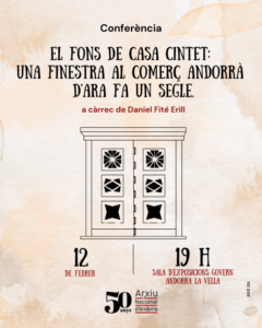 Cartel de la conferencia sobre el patrimonio comercial de Andorra en Casa Cintet