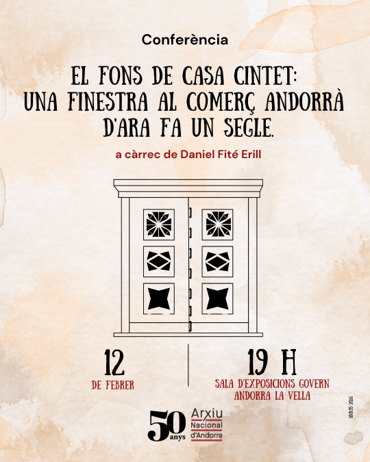 Cartel de la conferencia sobre el patrimonio comercial de Andorra en Casa Cintet