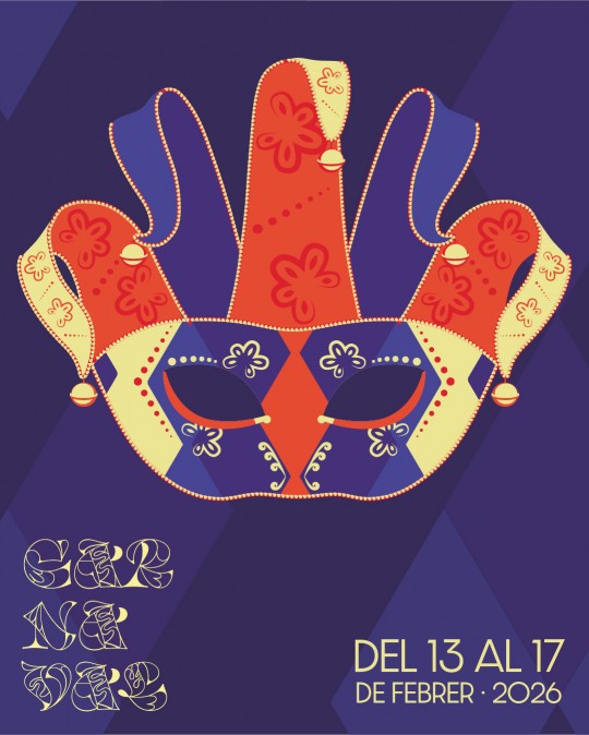 Cartel del Carnaval 2026 en Andorra la Vella con una máscara colorida