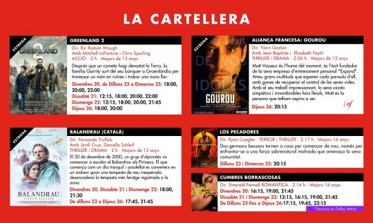 Cartellera de cinema dels Cinemes Illa Carlemany d'Escaldes-Engordany