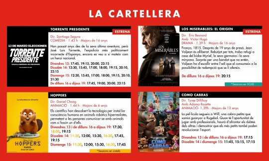 Cartellera de pel·lícules dels Cinemes Illa Carlemany a Escaldes-Engordany.