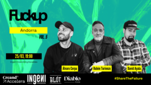 Cartel del evento Fuckup Nights Andorra con ponentes y detalles