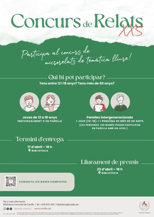Cartel del concurs de microrelats a Canillo para jóvenes y adultos
