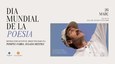 Cartel del Dia Mundial de la Poesia en Encamp con imagen de un actor