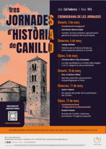Cartel de las Jornades d'Història de Canillo con cronograma