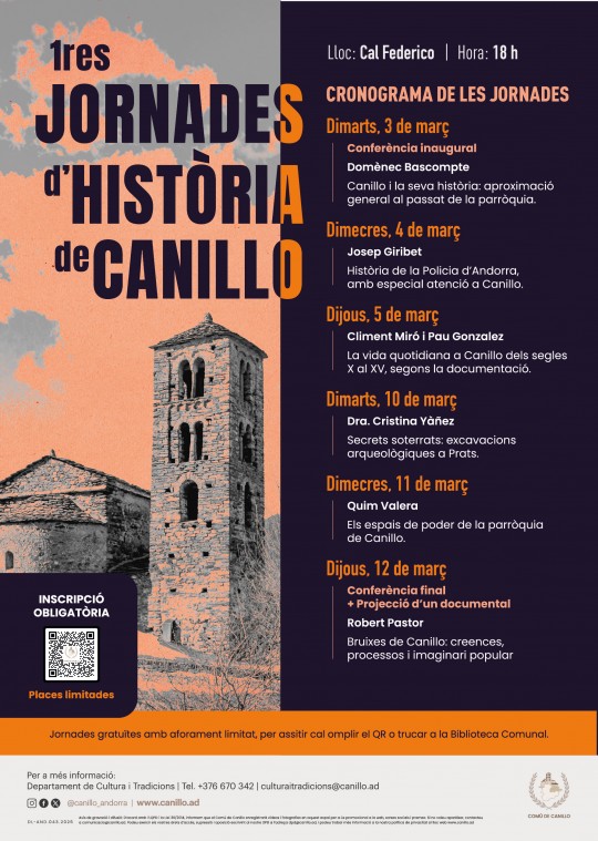 Cartel de las Jornades d'Història de Canillo con cronograma