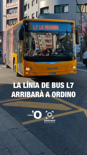 Autobús de la línia L7 circulant per Ordino amb millor freqüència.