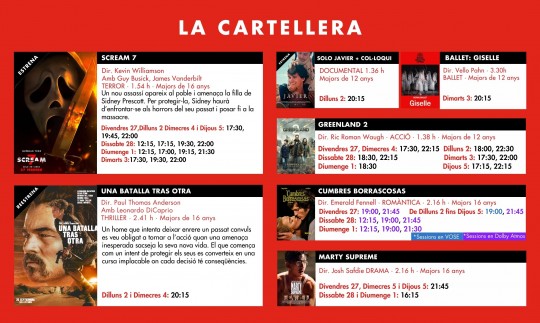 Cartellera de pel·lícules dels Cinemes Illa Carlemany d'Escaldes-Engordany