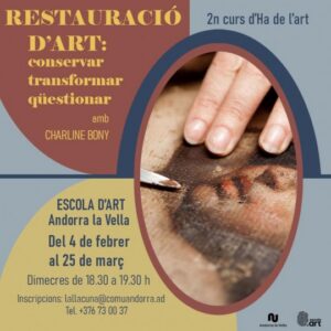 Cartel del taller sobre restauración de arte en Andorra la Vella
