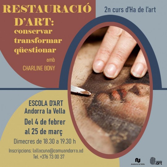 Cartel del taller sobre restauración de arte en Andorra la Vella