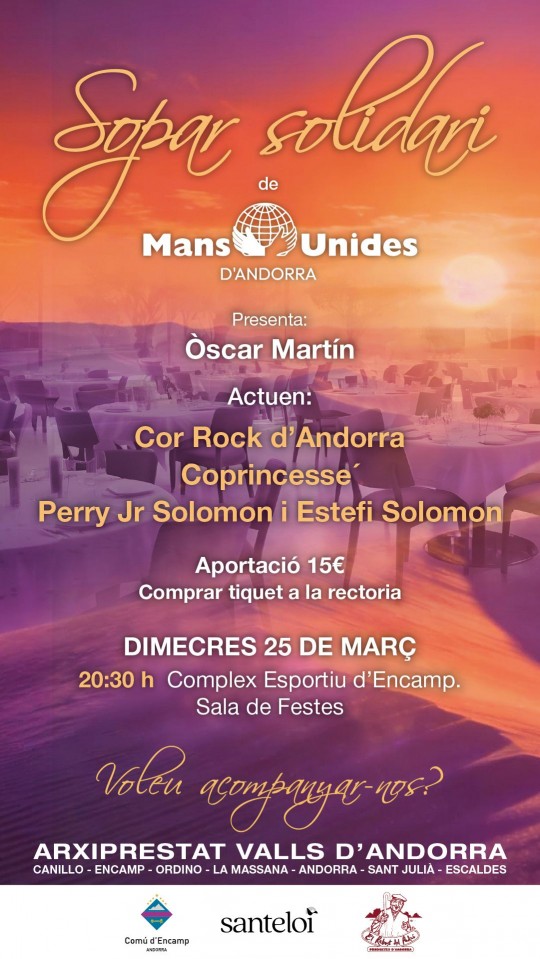 Cartel del sopar solidari a favor de Mans Unides a Encamp