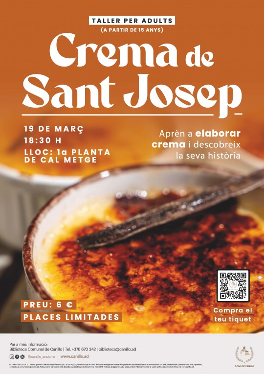 Taller de Crema de Sant Josep en Canillo con información del evento