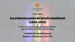 Cartel de la taula rodona sobre el procés constituent a Andorra la Vella