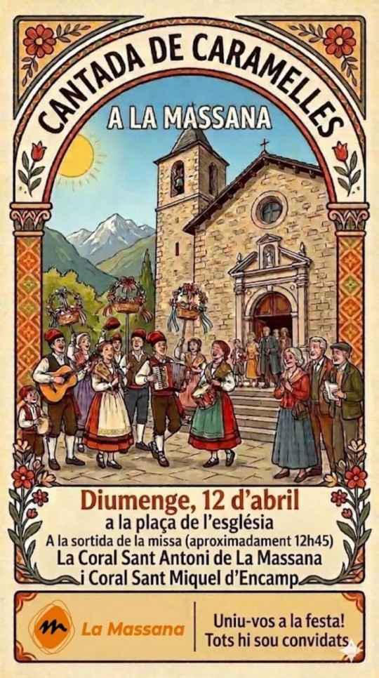 Grupo de personas cantando en la plaza de la iglesia de La Massana