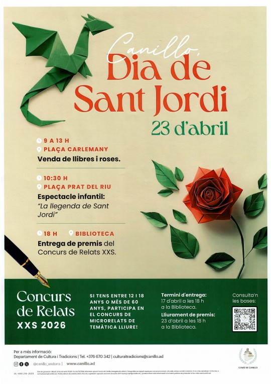 Cartel del evento Dia de Sant Jordi en Canillo con actividades culturales