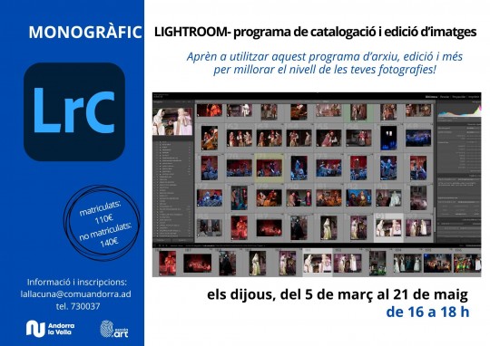 Cartel del curso de Lightroom en Andorra la Vella con imágenes de edición