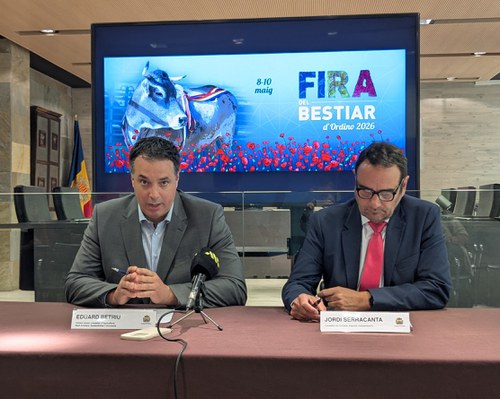Presentación de la Fira del Bestiar en Ordino por Eduard Betriu y Jordi Serracanta