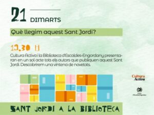 Cartel de presentación de novedades literarias para Sant Jordi en Escaldes-Engordany