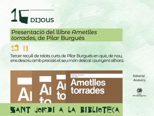 Cartel de presentación de la novela Ametlles torrades de Pilar Burgués