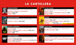 Cartellera de programació dels Cinemes Illa Carlemany d'Escaldes-Engordany