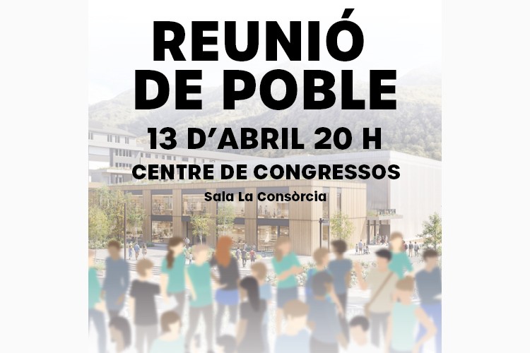 Cartel de reunión de pueblo en Andorra la Vella con detalles del evento