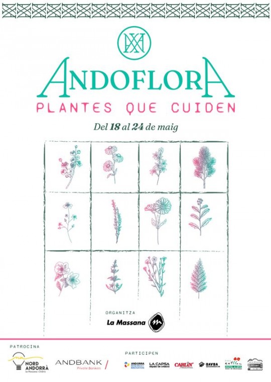 Cartel del evento Andoflora sobre plantas y bienestar en La Massana