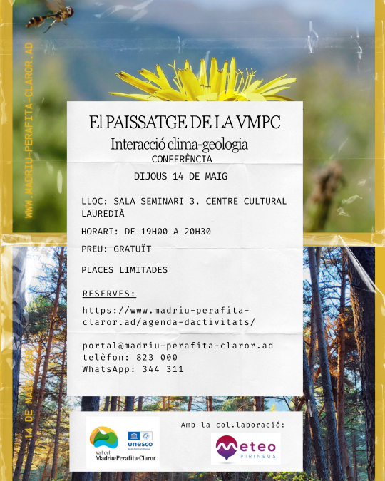 Cartel de la conferencia sobre clima y geología en Andorra