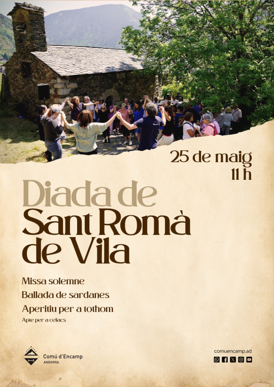 Celebración de la Diada de Sant Romà en Encamp con gente bailando sardanas.