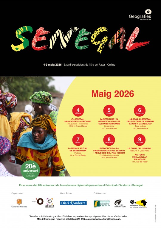 Cartel del evento Geografies sobre la cultura senegalesa en Ordino