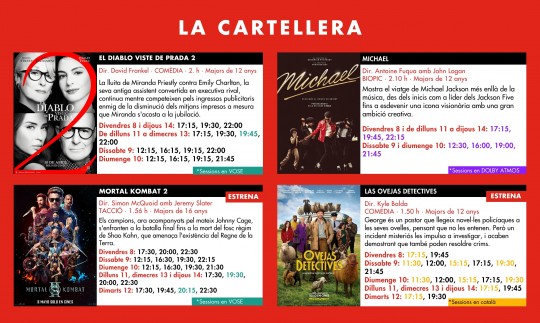 Cartellera de pel·lícules dels Cinemes Illa Carlemany d'Escaldes-Engordany