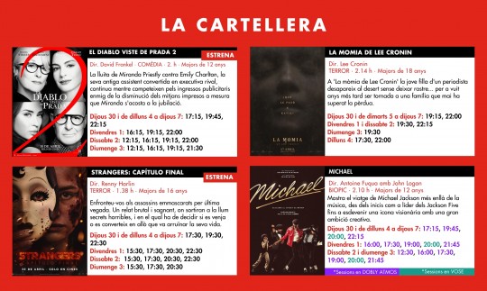 Cartellera de pel·lícules dels Cinemes Illa Carlemany a Escaldes-Engordany