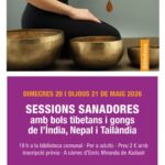 Mujer participando en una sesión terapéutica con bols tibetanos y gongs