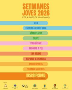 Cartel promocional de les Setmanes Joves 2026 con actividades para jóvenes.