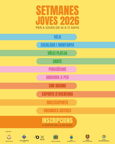 Cartel promocional de les Setmanes Joves 2026 con actividades para jóvenes.