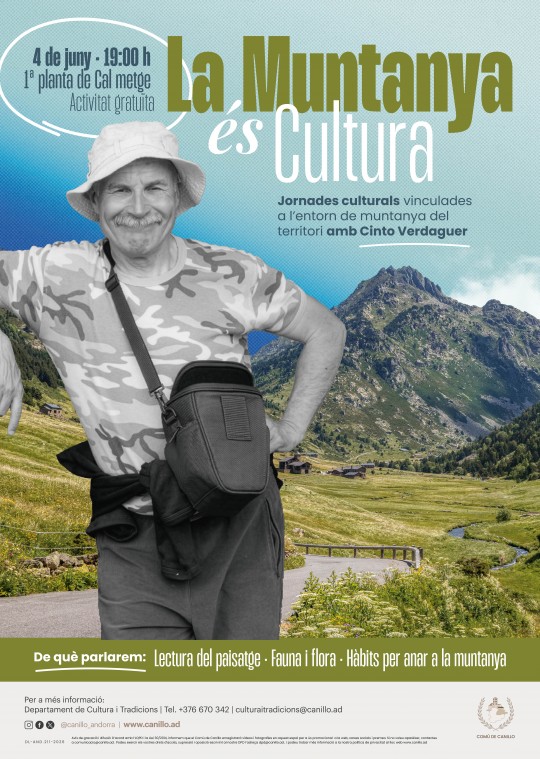 Hombre en la montaña con paisaje de fondo en Canillo