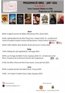 Cartel de la programación del Cineclub de les Valls para abril a junio de 2026